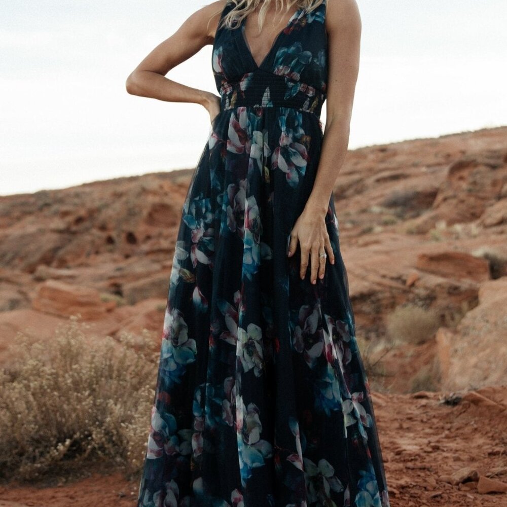 Baltic Born Kamila Tulle Maxi Dress | Navy Abstract Floral Size XL